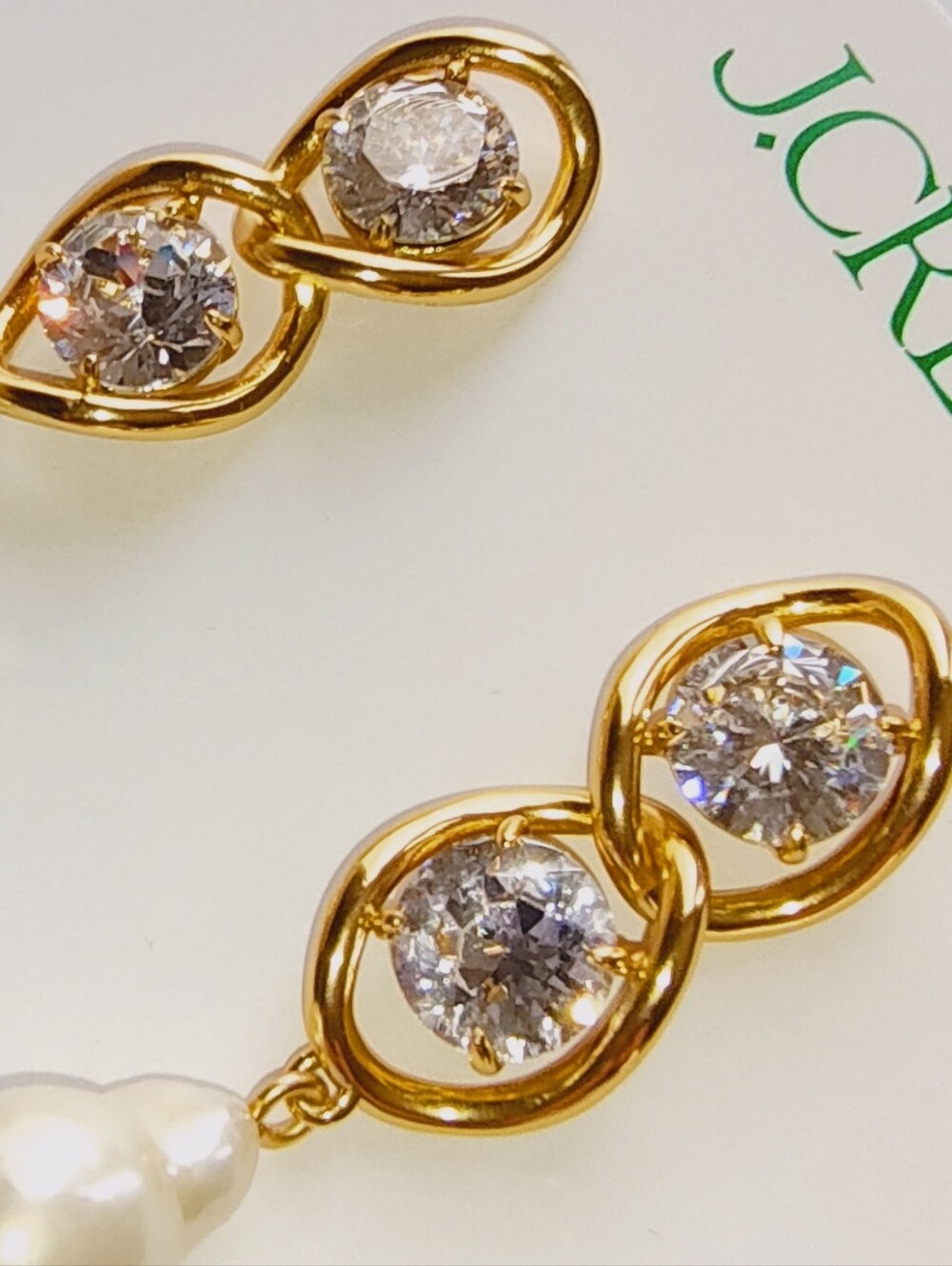 J.Crew Gold Crystal & Pearl Chain link Drop Earrings - Picture 9 of 9